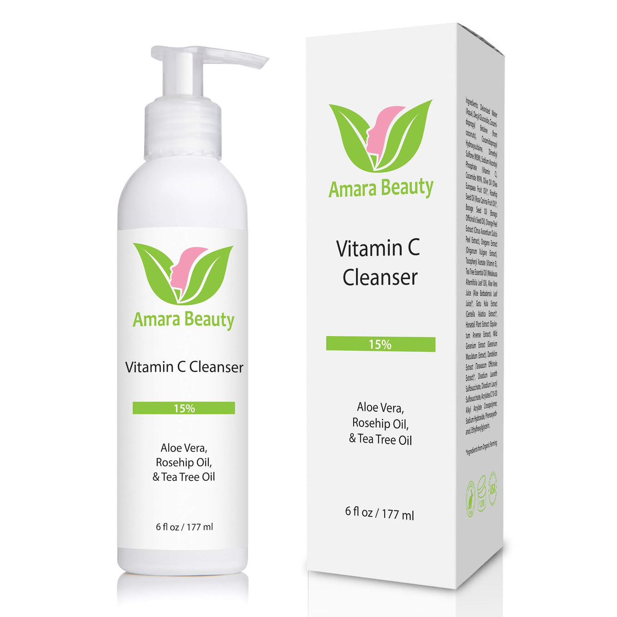 Amara Beauty facial cleanser bottle pour for quick, refreshing cleansing.