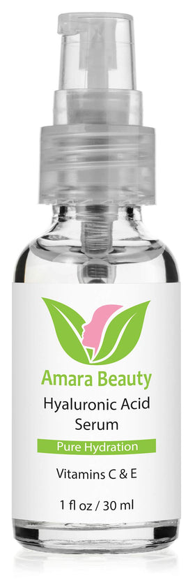 Amara Beauty Hyaluronic Serum being applied for quick absorption and a non-greasy finish.