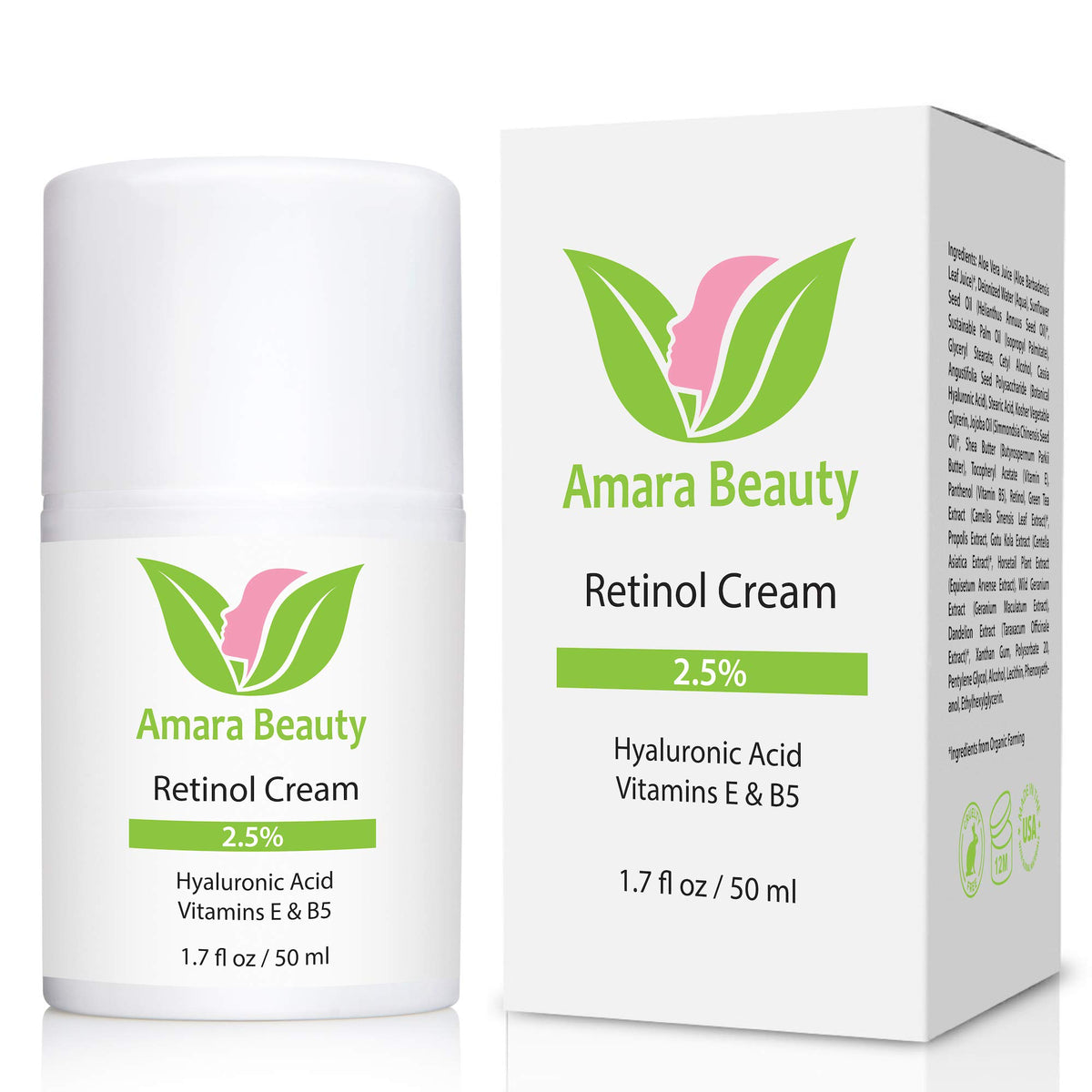 Amara Beauty Retinol Cream packaging display for premium skincare routine