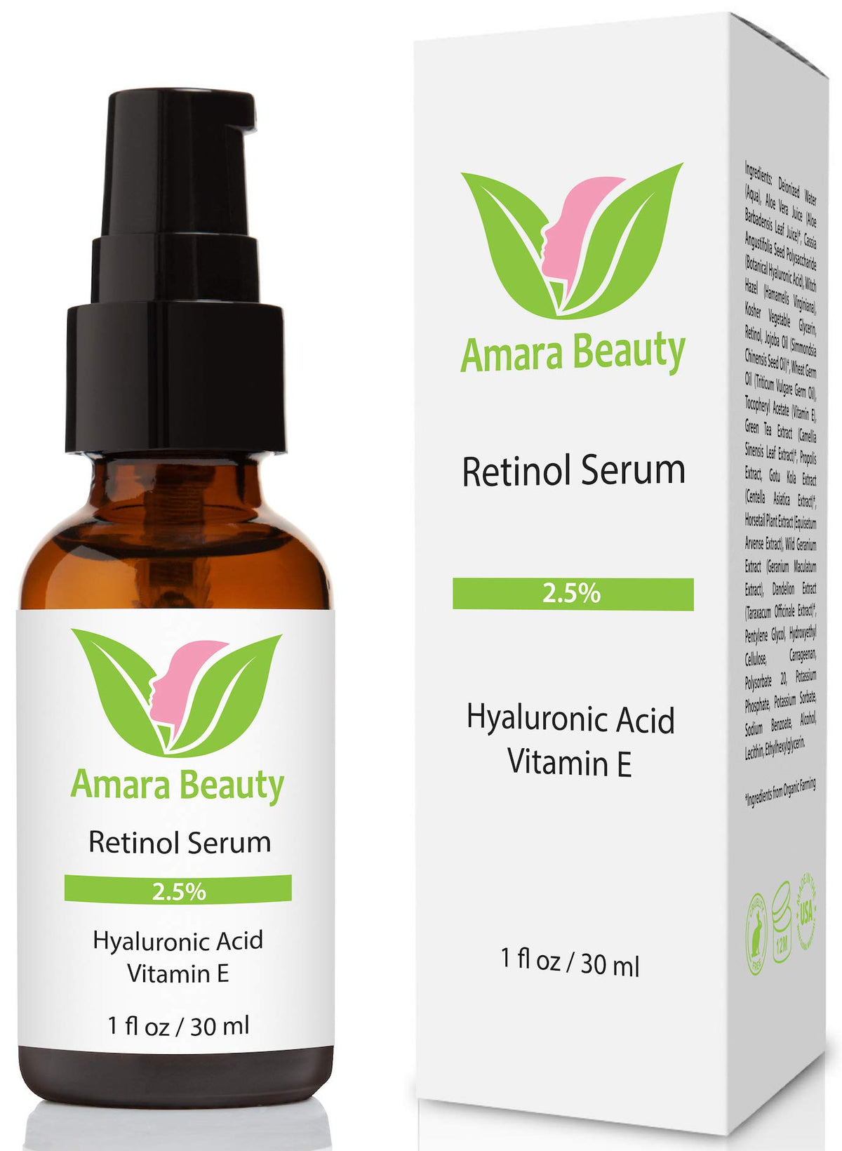 Amara Beauty Retinol Serum bottle promoting brighter, smoother skin