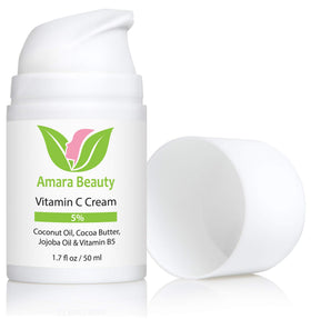 Amara Beauty Vitamin C Cream jar close-up highlighting rich, moisturizing texture.