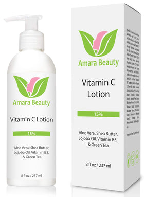 Amara Beauty Vitamin C Lotion 8oz bottle for daily face and body hydration.