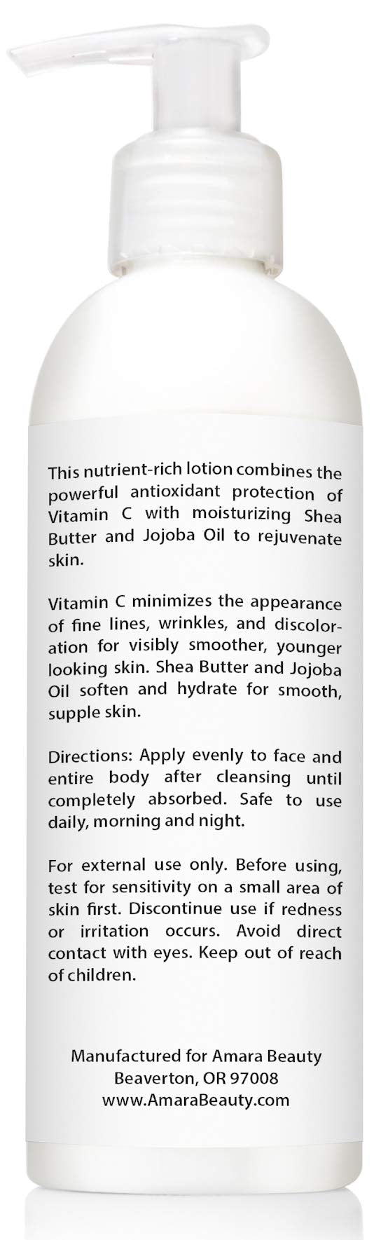 Dispensing Amara Beauty Vitamin C Lotion from a pump for fast daily application.