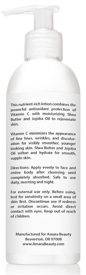 Dispensing Amara Beauty Vitamin C Lotion from a pump for fast daily application.