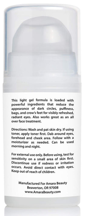 Amara Beauty Eye Cream Gel features peptides and plant stem cells for rejuvenation