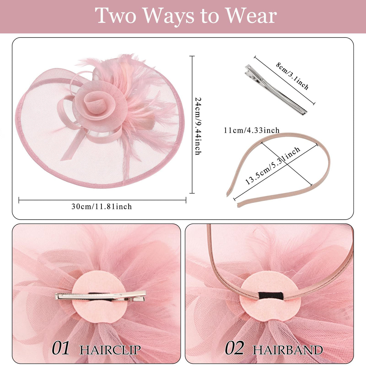 Amariver fascinator hat on headband side view showing secure fit.