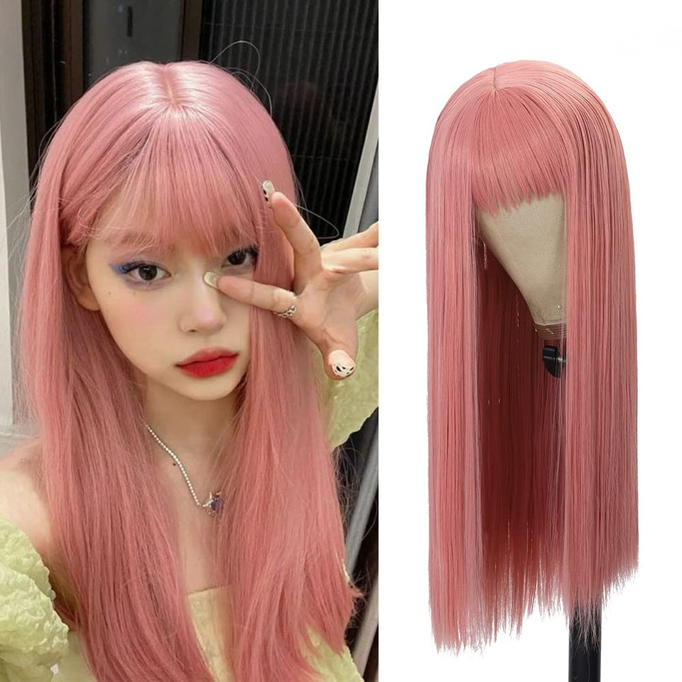 Amarlis long pink wig 24-inch full view for versatile daily styling