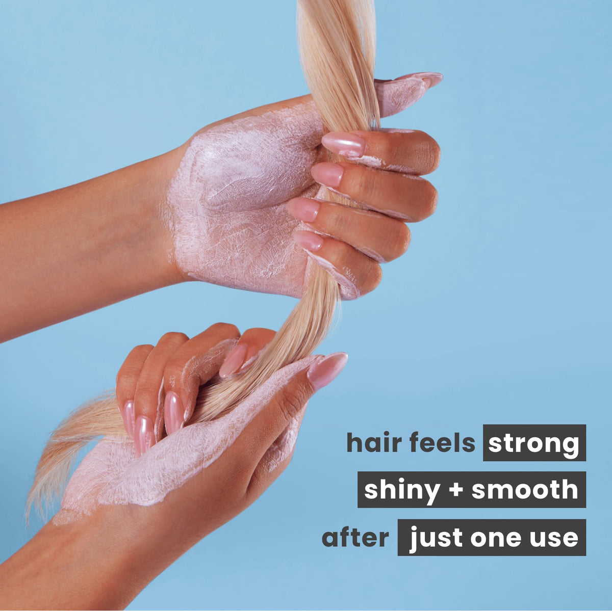 Frizz-control close-up with AMAXY Serum smoothing flyaways.