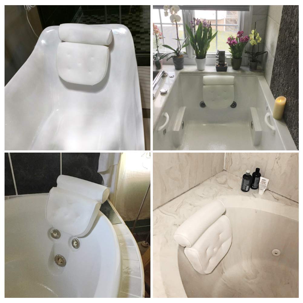AmazeFan bath pillow fits most tubs, creating a spa-like home soaking