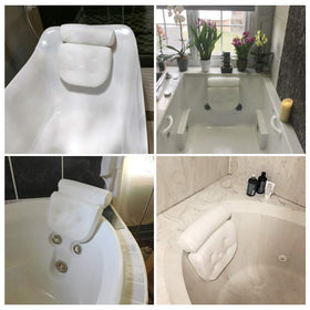 AmazeFan bath pillow fits most tubs, creating a spa-like home soaking
