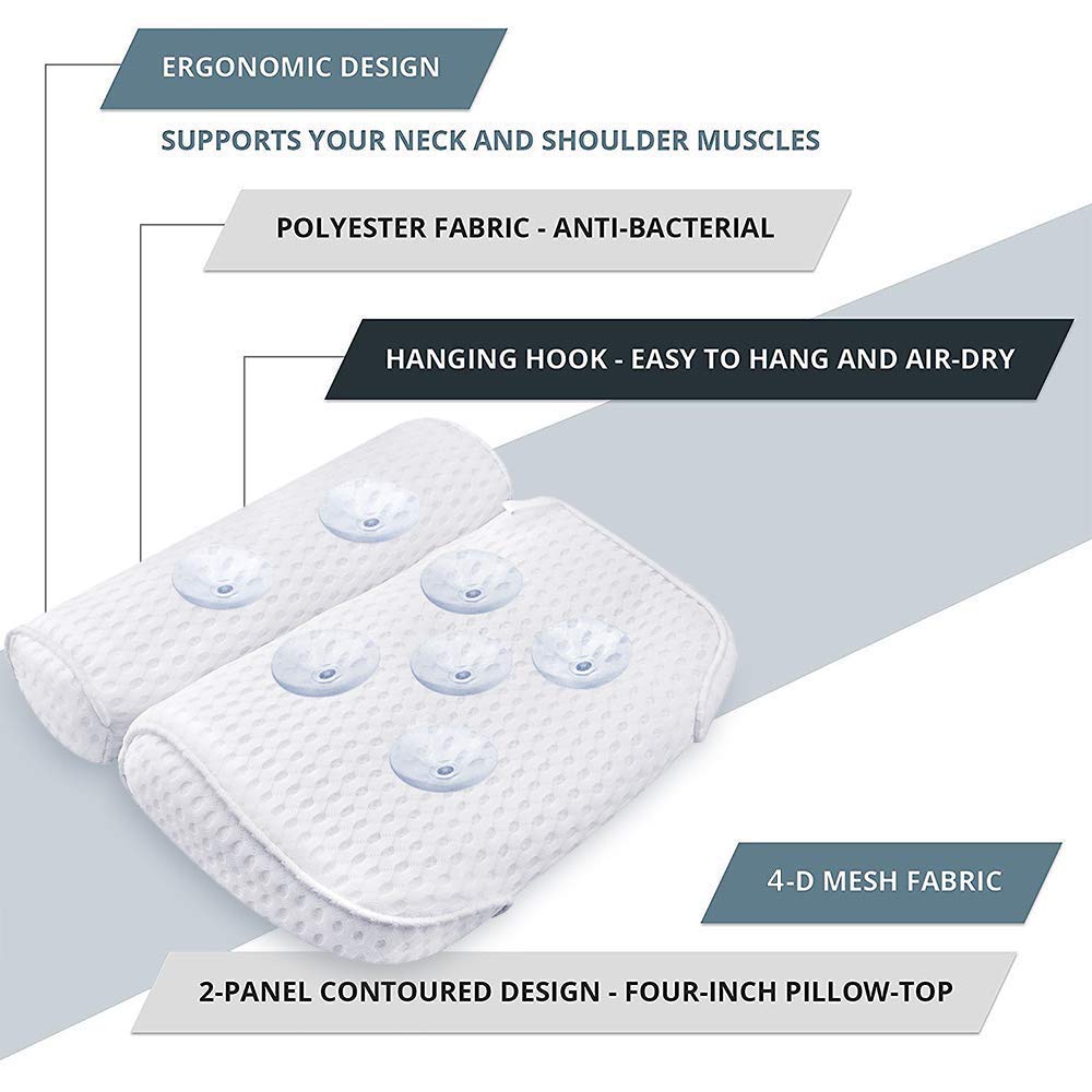 AmazeFan head-neck-support design contouring to neck and shoulders during a bath