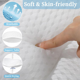 AmazeFan ergonomic pillow highlights 4D air mesh supporting neck and shoulders.