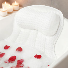 AmazeFan luxury bath pillow front view shows ergonomic head support for a relaxing soak.