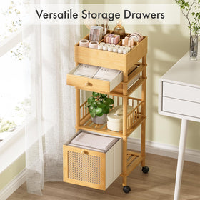 Amazer bamboo organizer cart drawer layout for skincare, makeup, and tools