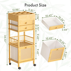 Amazer bamboo organizer cart with rolling wheels for easy movement between vanity and bathroom
