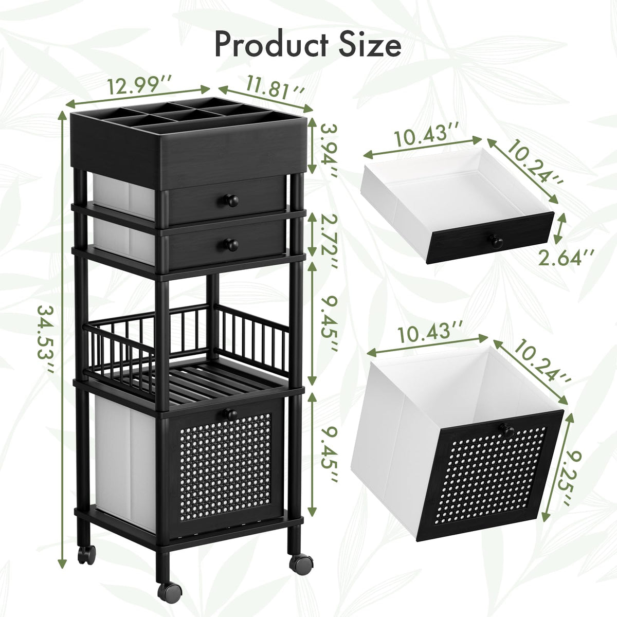 Amazer rolling vanity cart with 360-degree wheels for smooth mobility.