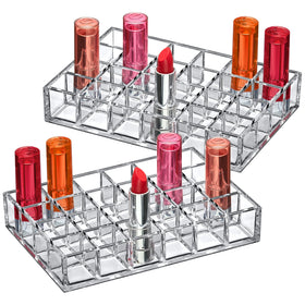 Amazing Abby Allure 24-slot lipstick organizer on vanity for neat makeup.