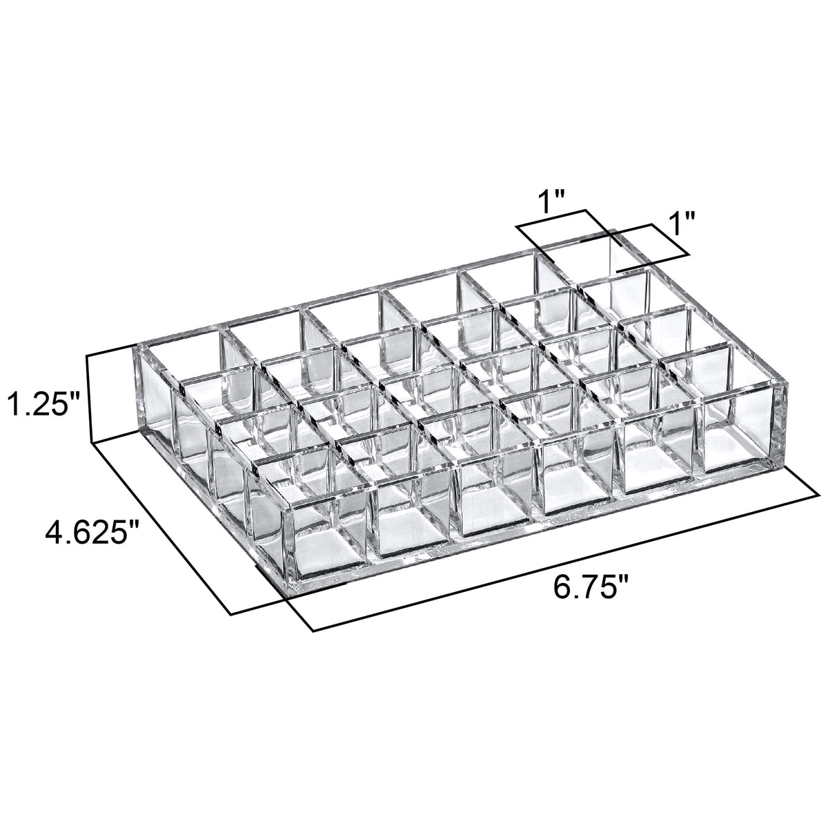 Amazing Abby Allure clear acrylic display keeps cosmetics organized on vanity or in a drawer.