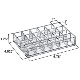 Amazing Abby Allure clear acrylic display keeps cosmetics organized on vanity or in a drawer.