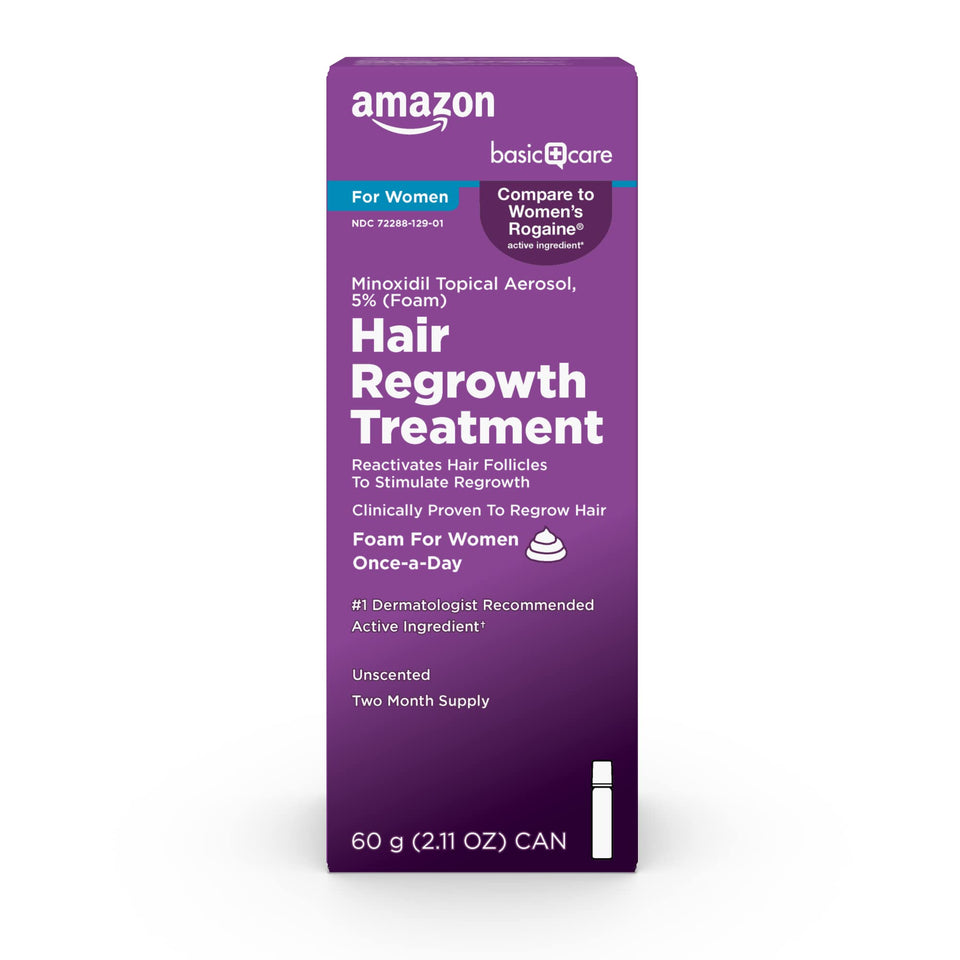 Amazon Basic Care minoxidil foam bottle for daily use