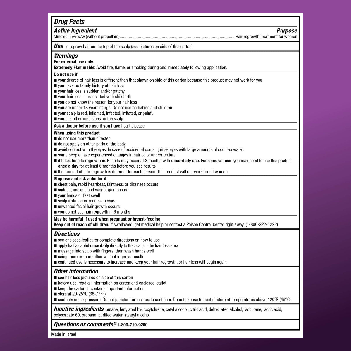 Amazon Basic Care minoxidil 5% foam label highlighting active ingredient.