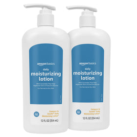Amazon Basics Daily Moisturizing Lotion bottle front showing fragrance-free formula
