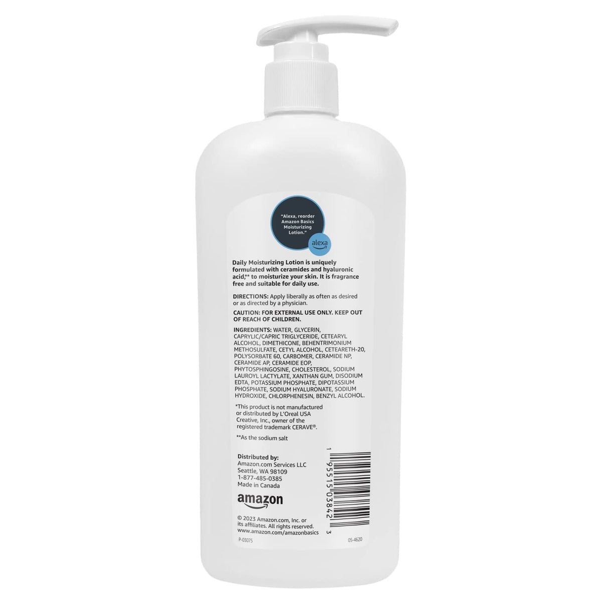 Amazon Basics Daily Moisturizing Lotion bottle back label with ingredients