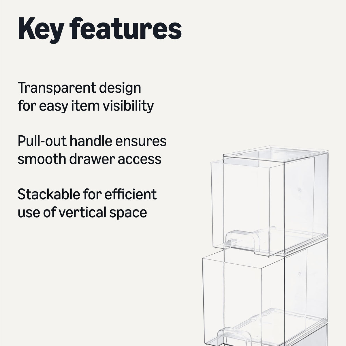 Amazon Basics stackable makeup organizer drawers open view shows contents clearly for easy access.