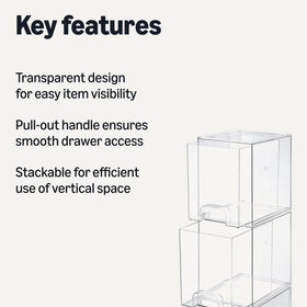 Amazon Basics stackable makeup organizer drawers open view shows contents clearly for easy access.