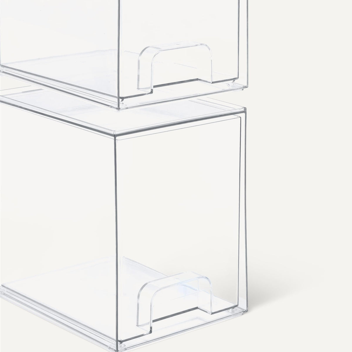 Amazon Basics stackable makeup organizer drawers stacked configuration demonstrates space-saving storage.