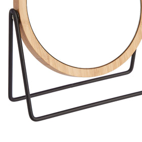 Amazon Basics vanity mirror bamboo rim close-up highlights the frame.