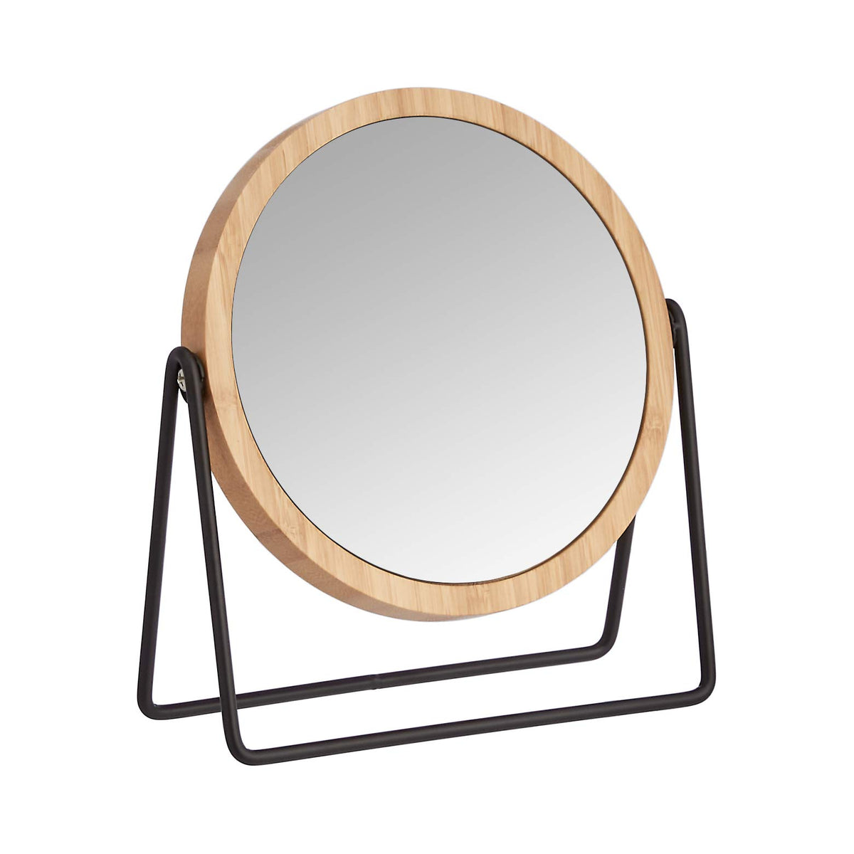 Amazon Basics vanity mirror with bamboo rim, front view for easy vanity setup.