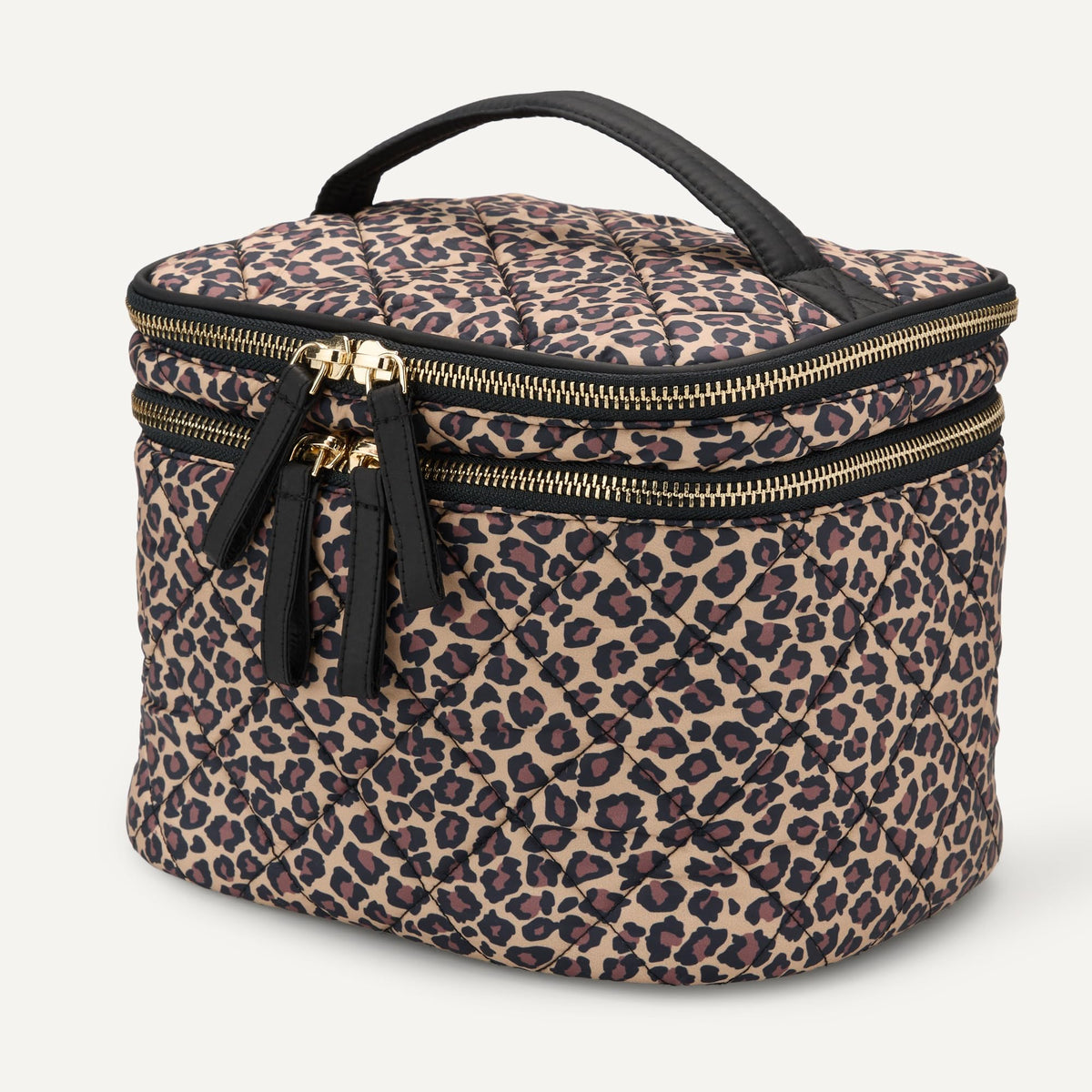 Amazon Essentials leopard quilted cosmetic case blends style with practicality.