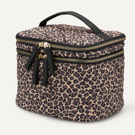 Amazon Essentials leopard quilted cosmetic case blends style with practicality.