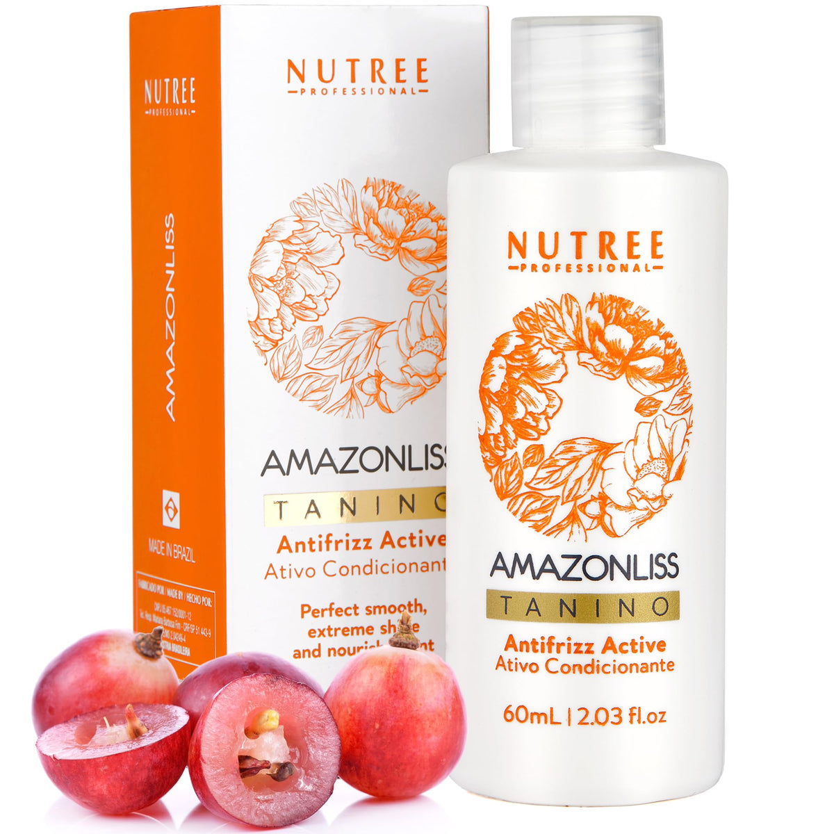 Amazonliss Tanino bottle close-up highlighting premium formula for smooth, hydrated hair.