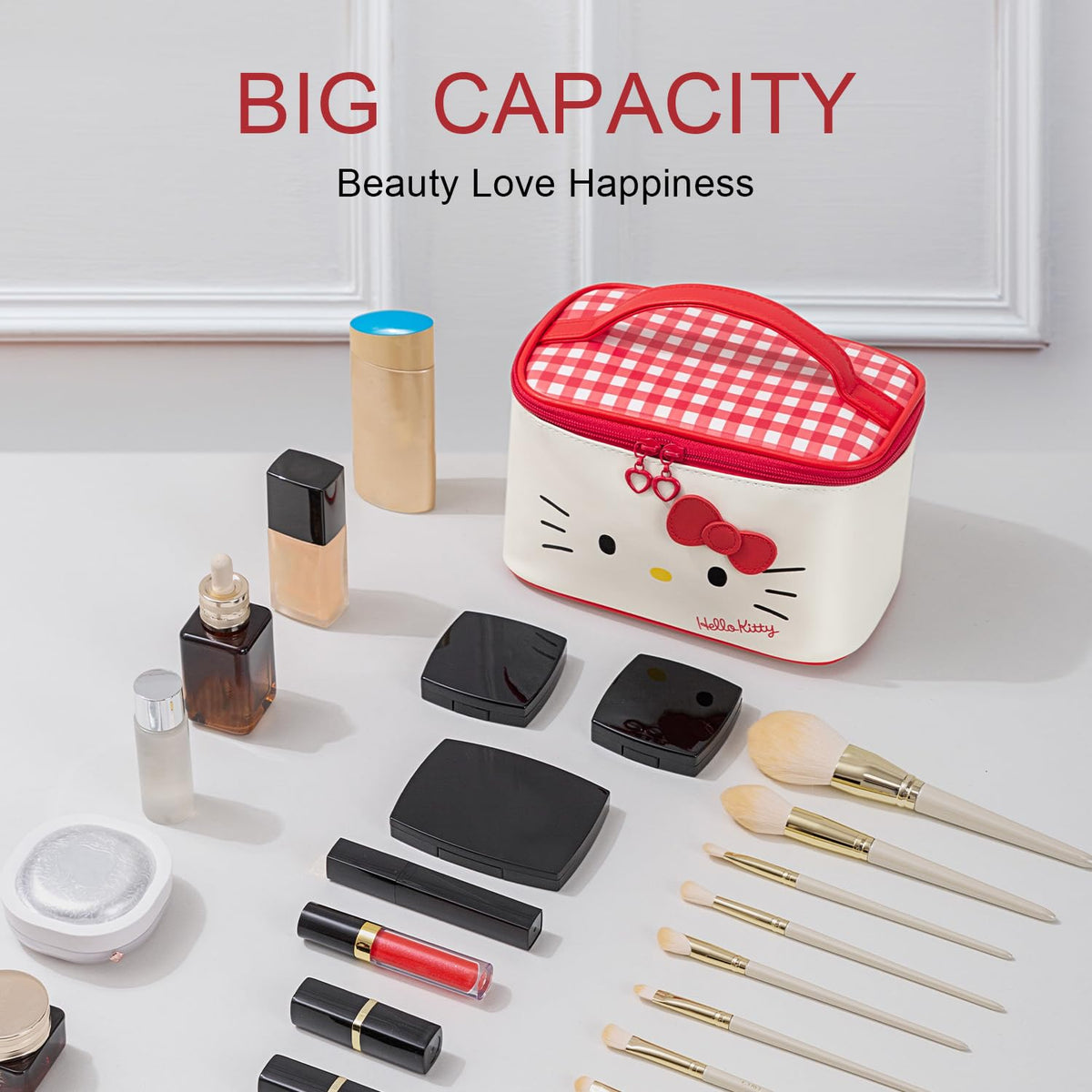 AmBealla makeup bag shows a cute 3D bow design for stylish mornings.
