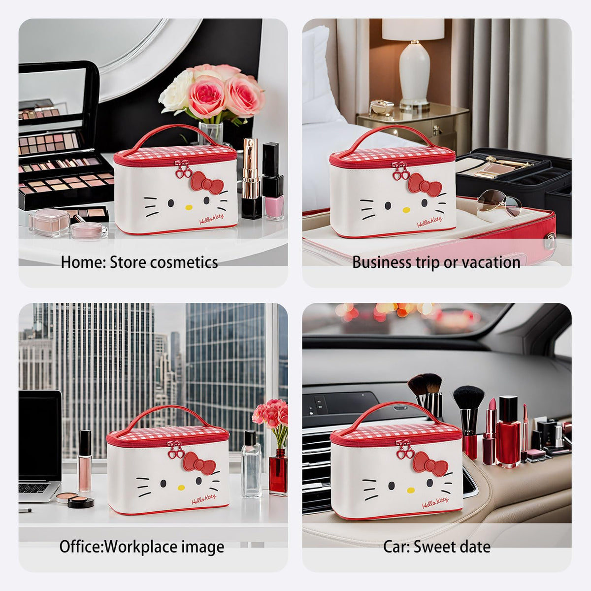 AmBealla makeup bag includes a sturdy handle for easy portability.