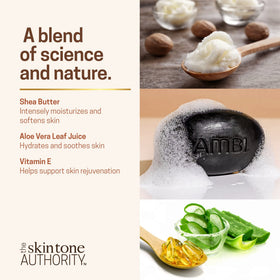 Ambi soap rinses clear after use, leaving residue-free skin.