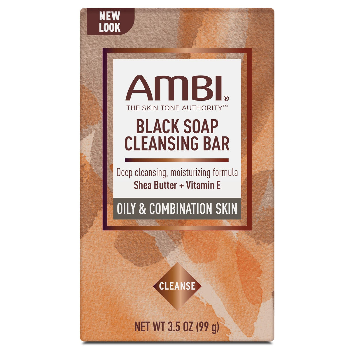 Ambi black soap bar with shea butter texture detail.