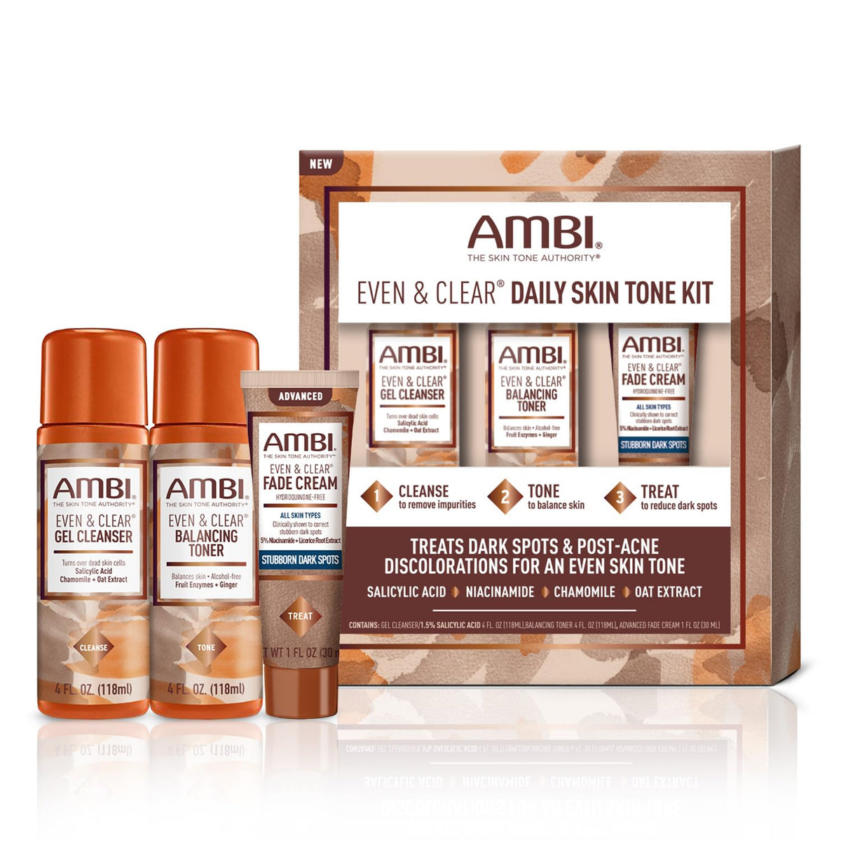 Ambi Even & Clear gel cleanser bottle for gentle cleansing and clear skin.