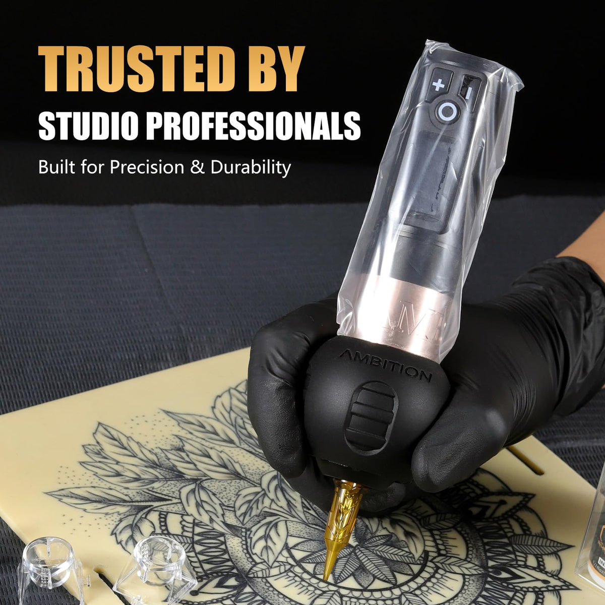 Ambition tattoo grip cover universal fit demonstration with multiple machines
