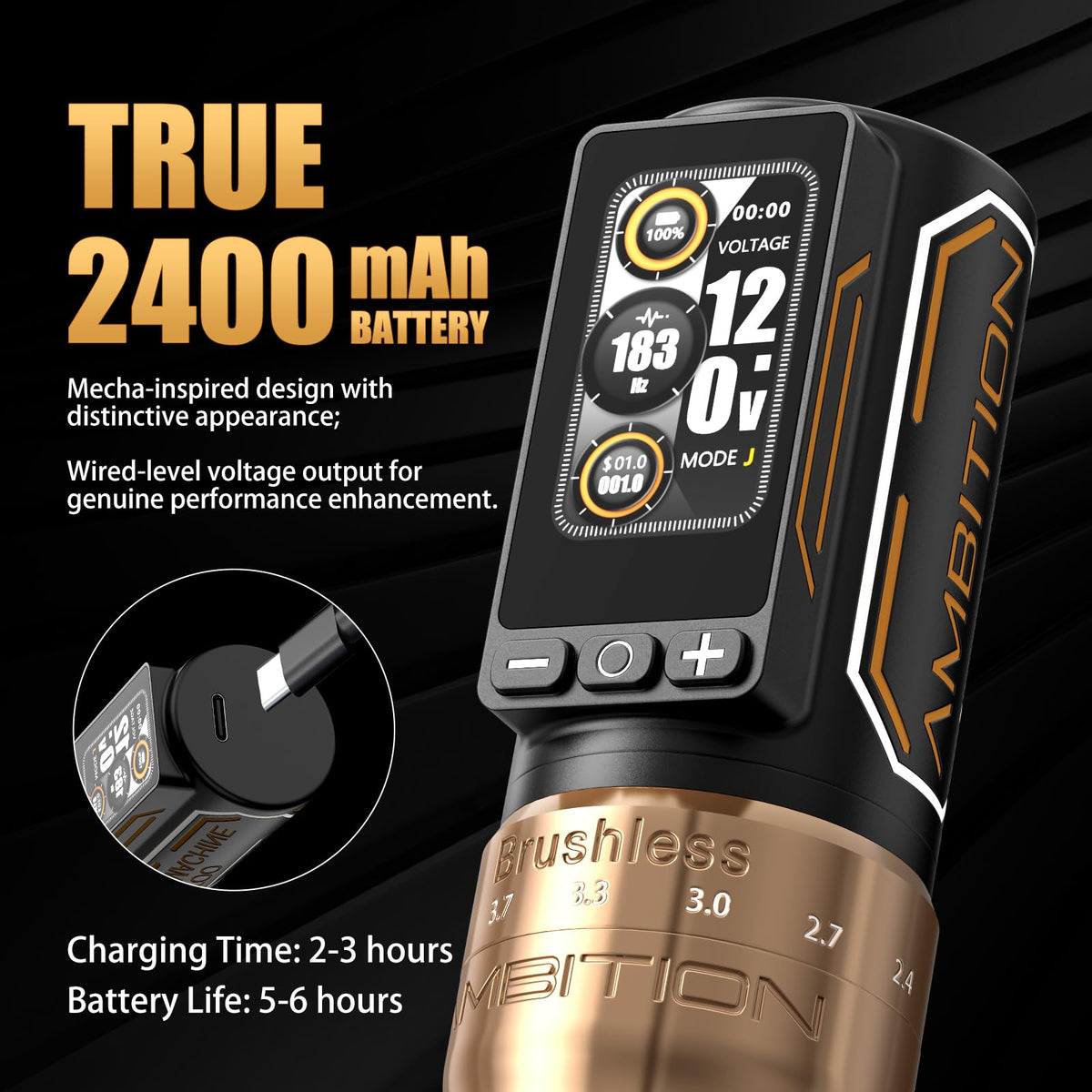 Ambition Ninja Max 280 battery pack, dual 2400mAh power for extended operation.