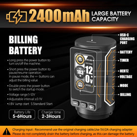 Ambition Ninja Max 280 OLED display, clear readout for voltage and timing during sessions.