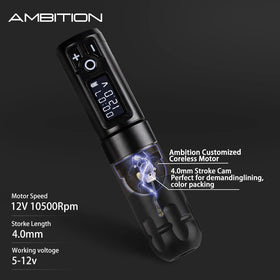 Ambition Soldier rotary tattoo pen battery pack illustrating 2400mAh capacity.