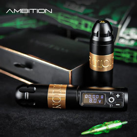 Ambition Soldier rotary tattoo pen package contents: pen, cam, adapter, USB cable, box.