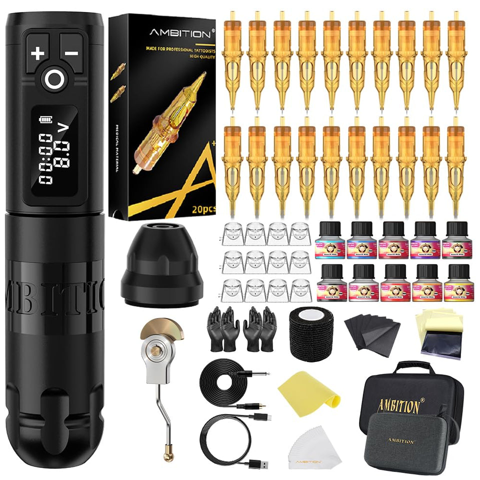 Ambition Soldier tattoo machine in black with wireless design for precision work