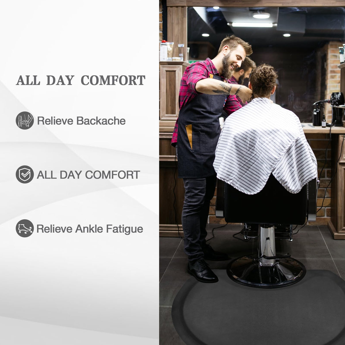 Durable, puncture-resistant AMCOMFY mat built for high-traffic salons.