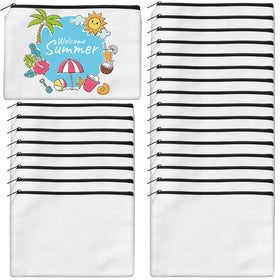 AMDAILY 24-pack sublimation canvas makeup bags with blank surfaces for easy DIY customization.
