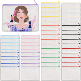 AMDAILY 50-piece canvas makeup bags front view with colorful zippers for travel organization.