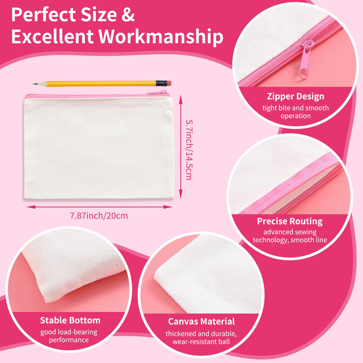 AMDAILY canvas makeup bags close-up of colorful zippers highlighting easy access to cosmetics.